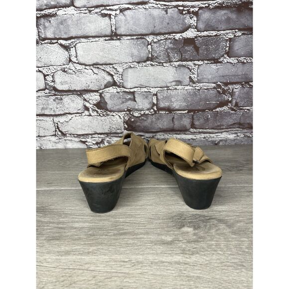 ARCHE Tan Brown Nubuck Leather Peep Toe Slingback Wedge Women’s Sz 42EU/11M US - Picture 5 of 16